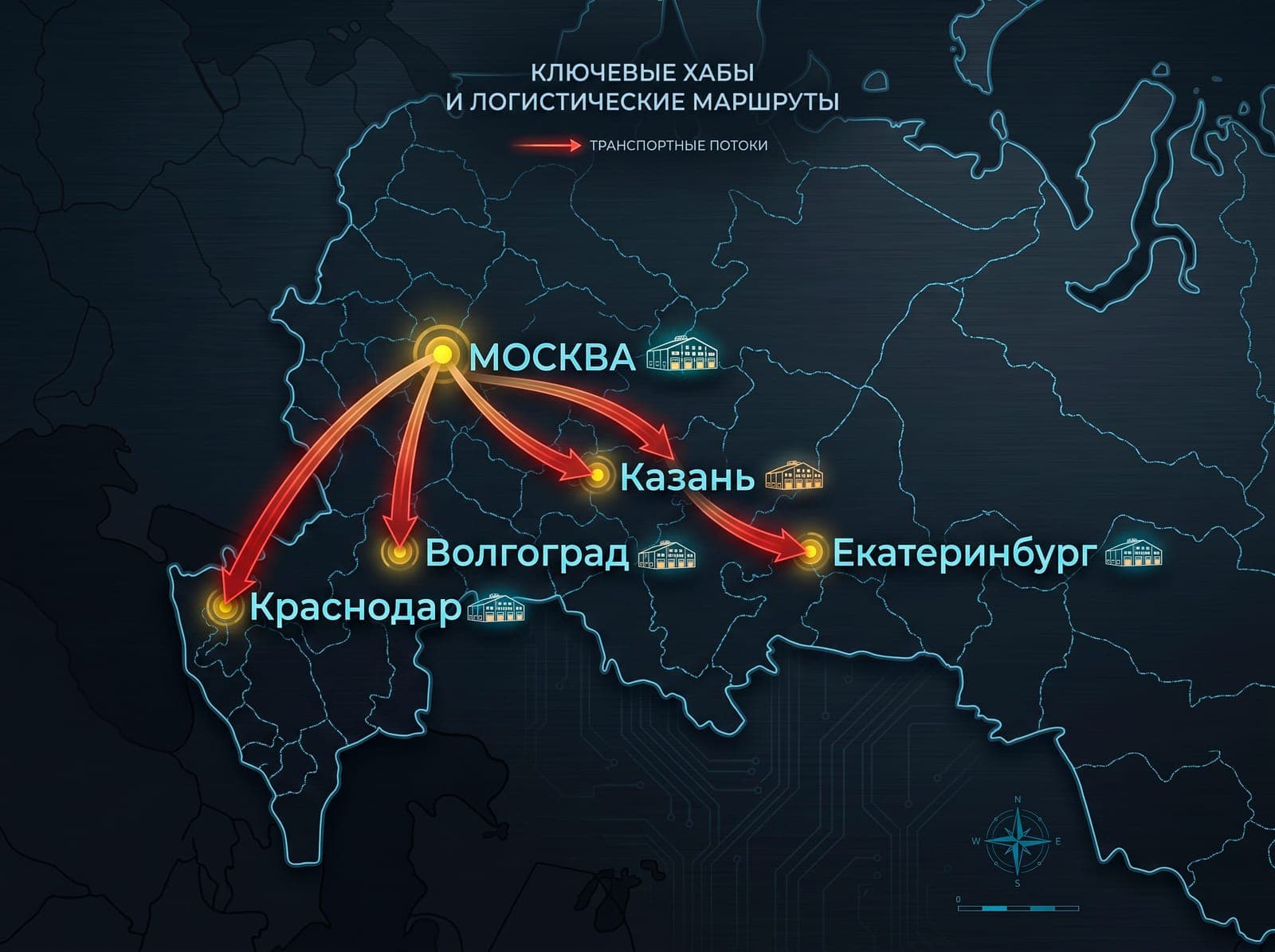 Логистические хабы MANCRAFT: Москва, Казань, Екатеринбург, Волгоград, Краснодар